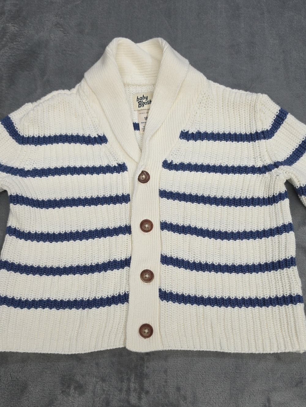 Baby B'Gosh Cream & Navy Striped Shawl Collar Cardigan - Button Front 18M